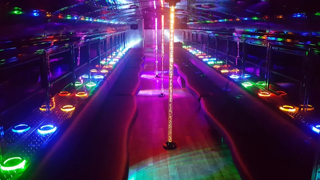 Full size party bus for school dances in Minneapolis MN, seats 35 students