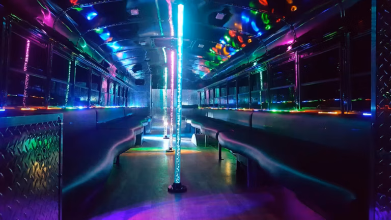 The Black Phantom Party Bus 21 Interior Poles Blue